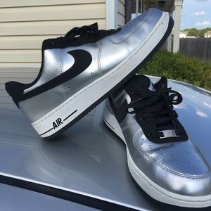 Nike silver metallic Air Force One Lows Size 10.5